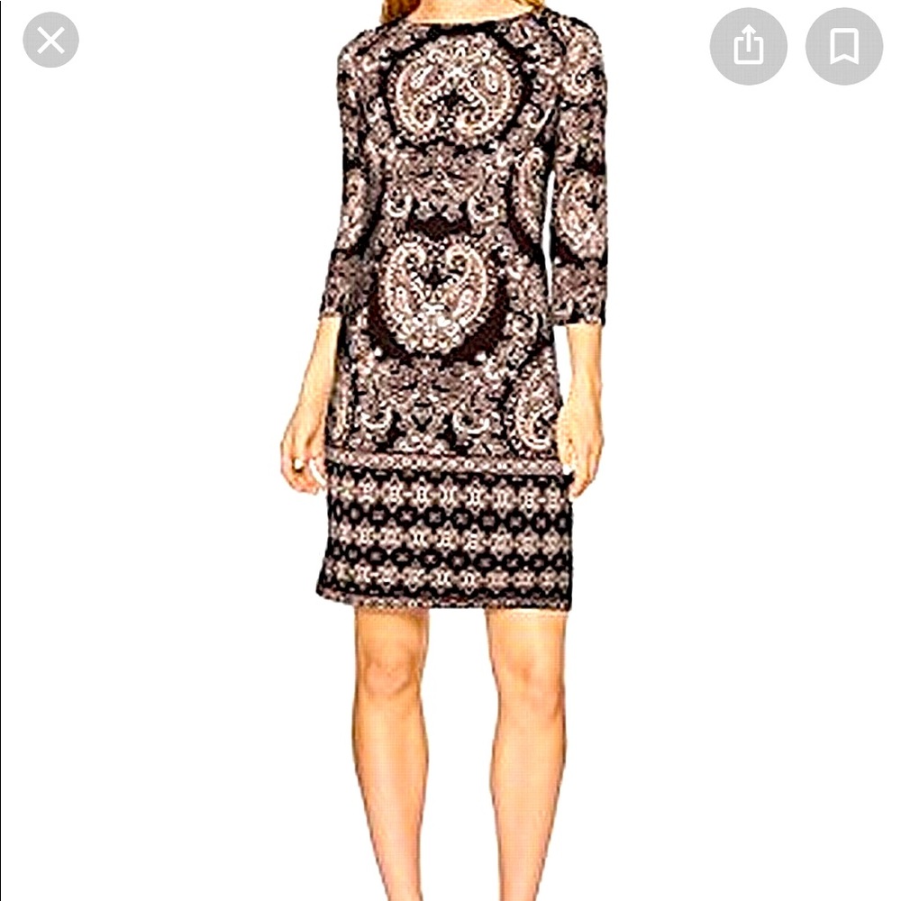 London Times brown paisley 3/4 sleeve dress